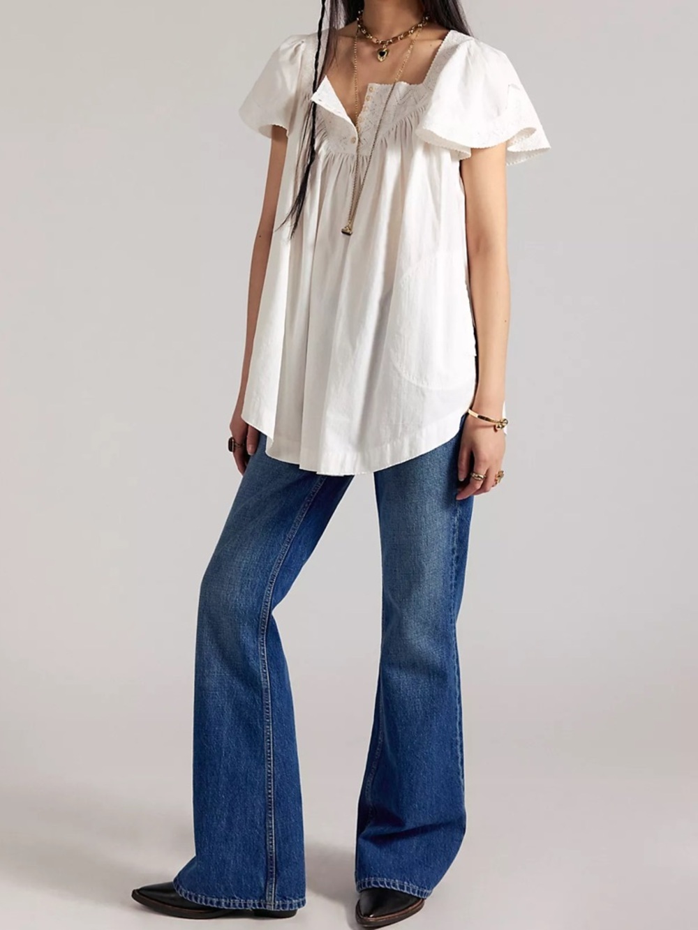 Free People We The Free Riley Embroidered Tunic - Clean Ivory - Medium - NWT - Picture 2 of 7